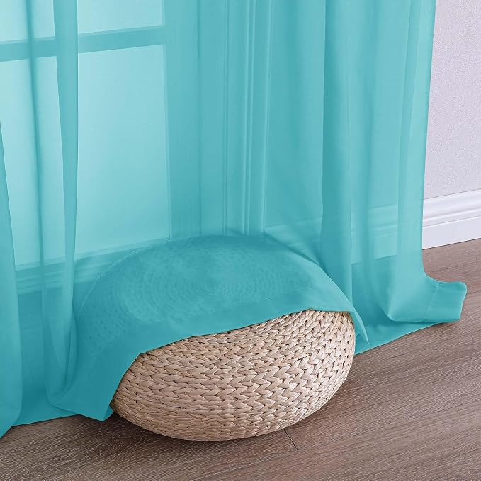 OVZME Turquoise Sheer Curtains 120 Inches Long 2 Panels Set, 59 Inch Extra Wide - Image 5