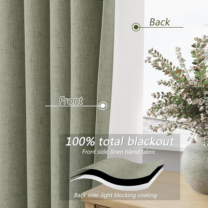 Sage Green 100% Blackout Curtains 84 Inch Length 2 Panels Set - Image 4