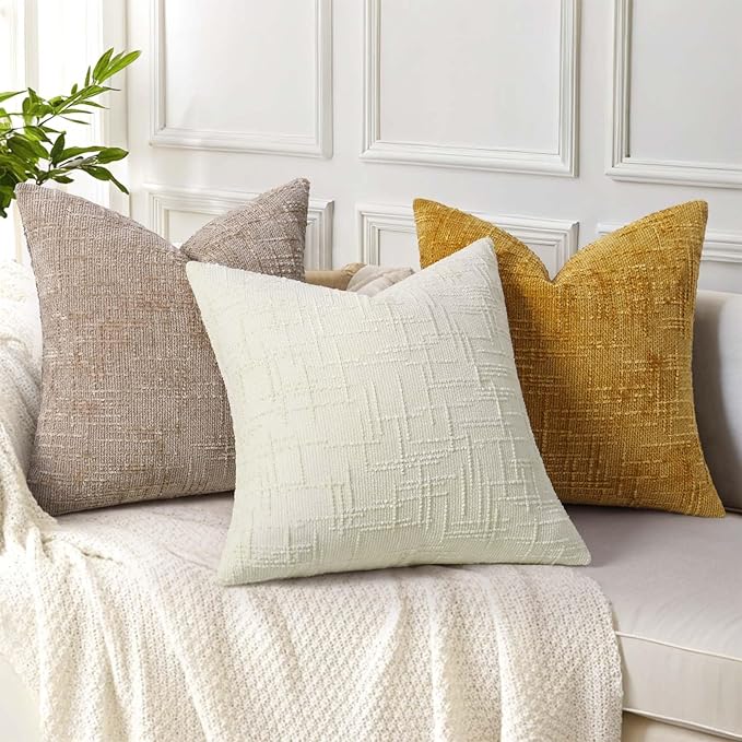 decorUhome Oatmeal Chenille Throw Pillow Covers 18x18 Set of 2 Textured Soft - Image 4
