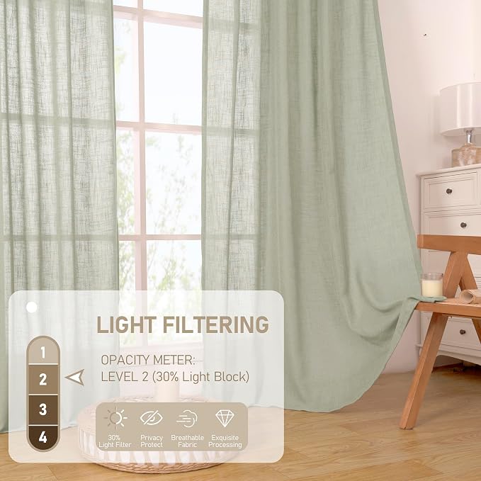 LAMIT Sage Grey Linen Curtains 90 Inch - Image 4