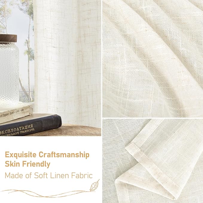 LAMIT Linen Semi Sheer Curtains 63 Inch Length 2 Panels, Light Filtering - Image 7