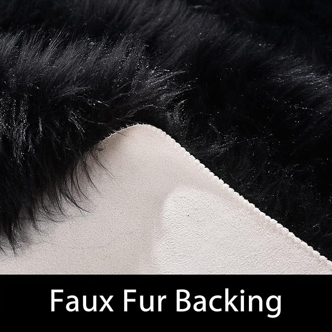Latepis Black Fluffy Small Fur 3x4 Area Rug - Image 3