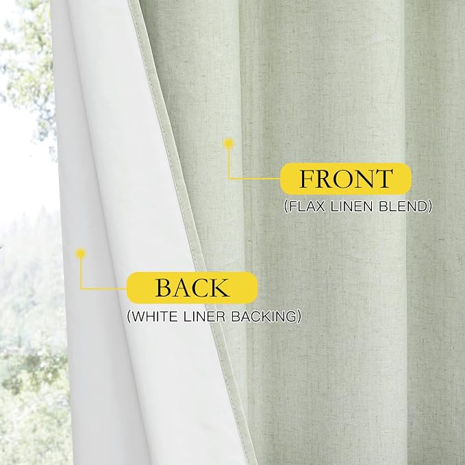 NICETOWN Sage Green 100% Blackout Linen Texture Curtains 70 inches Long 2 Panels - Image 5