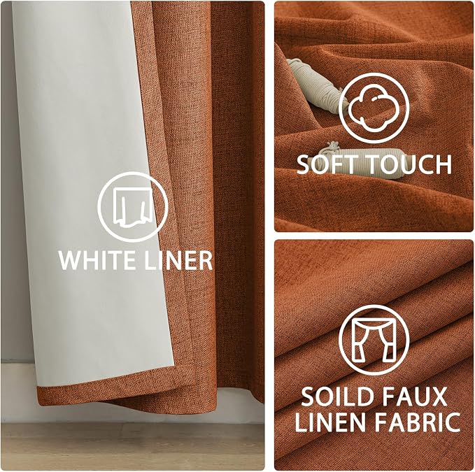 Yakamok Burnt Orange Linen Curtains 100% Blackout 84 Inches Long, Room - Image 6