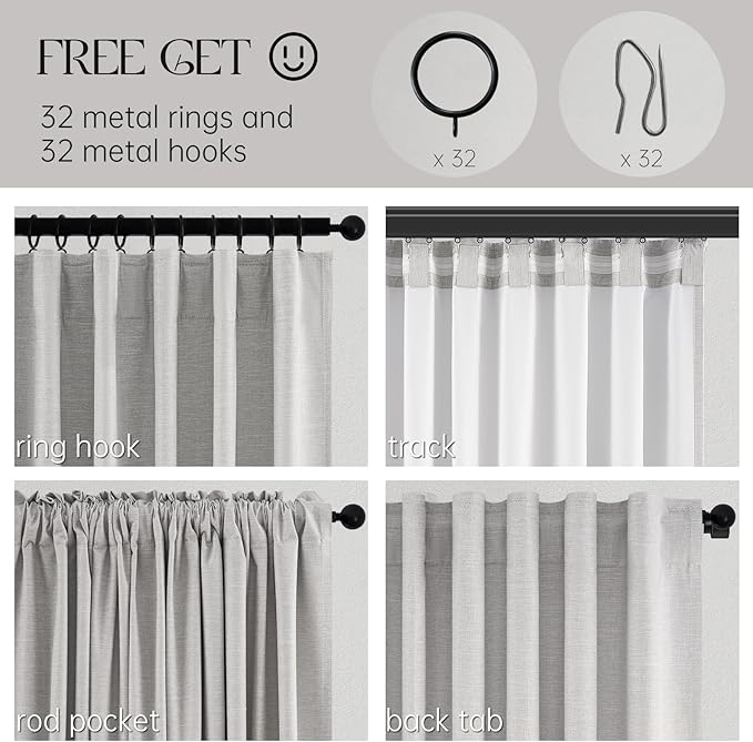 Topfinel Grey Beige Extra Long 132 Inch 100% Blackout Curtains - Image 3