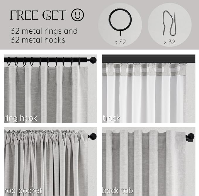 Topfinel Grey Beige 45 Inches Long Linen Blackout Curtains Tiers - Image 3