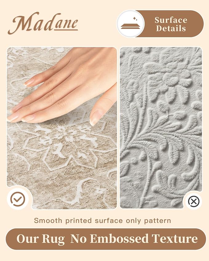 Madane Washable Area Rug 4x6, Low Pile Stain Resistant Vintage Area Rugs - Image 4