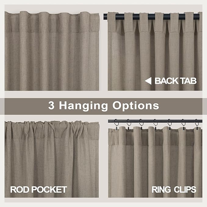Pitalk Taupe Curtains 90 Inch Length 2 Panels Set Linen Light Filtering Sheer - Image 4