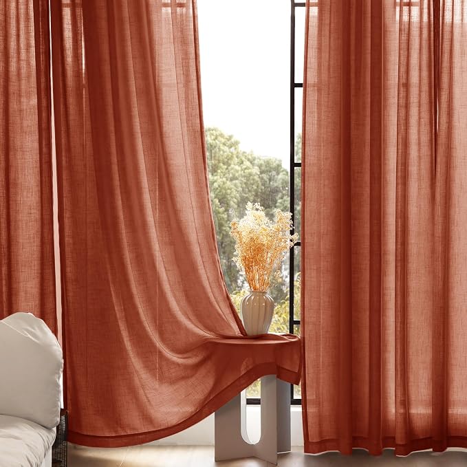 80 inch Linen Terracotta Curtains 2 Panels - Image 5