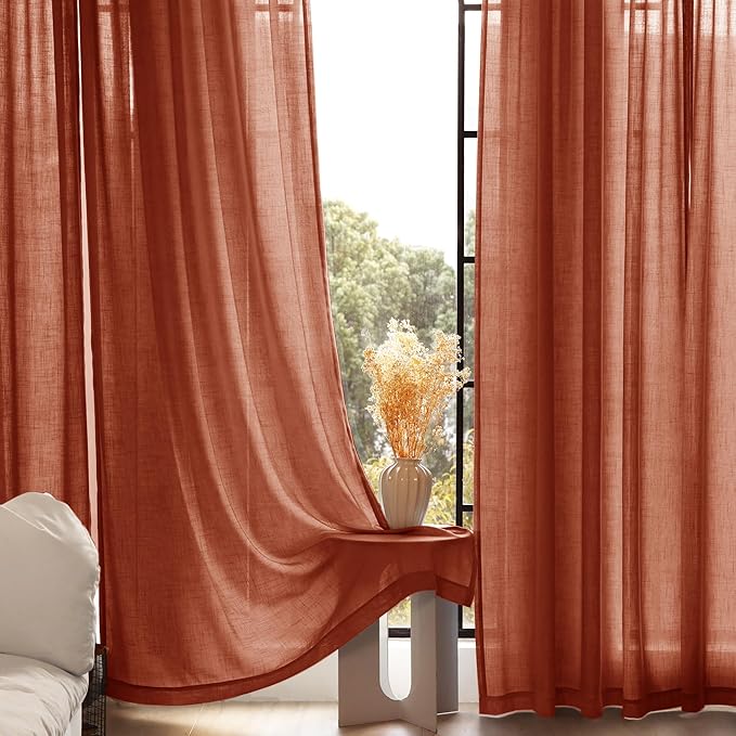90 inch Linen Terracotta Curtains 2 Panels - Image 5