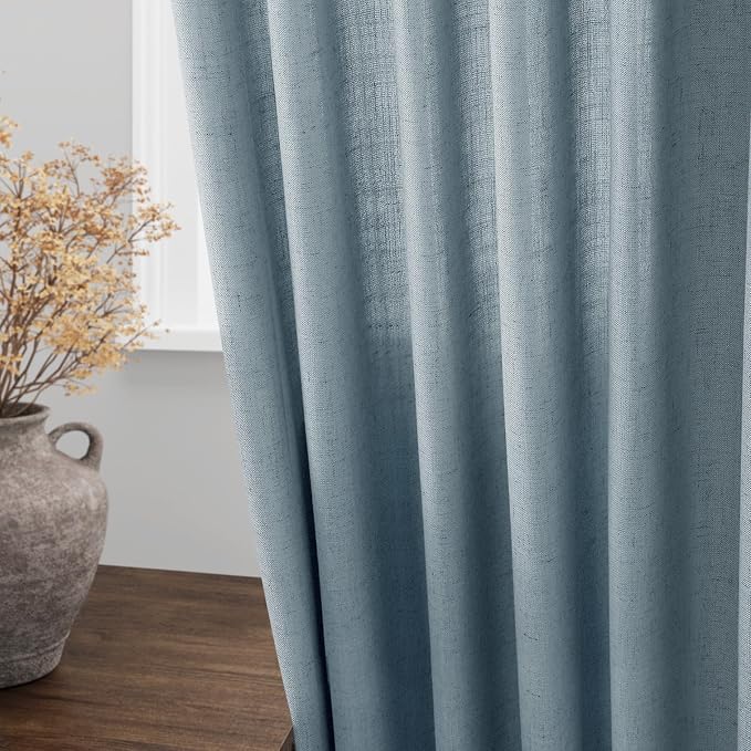 Nanspring Light Blue Linen Curtains 102 Inches Long Rod Pocket Back Tab Drapes - Image 4