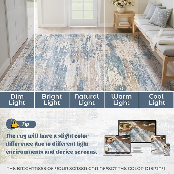 6x9 Area Rugs for Living Room, Washable Modern Abstract Large Area Rug Neutral - Image 8