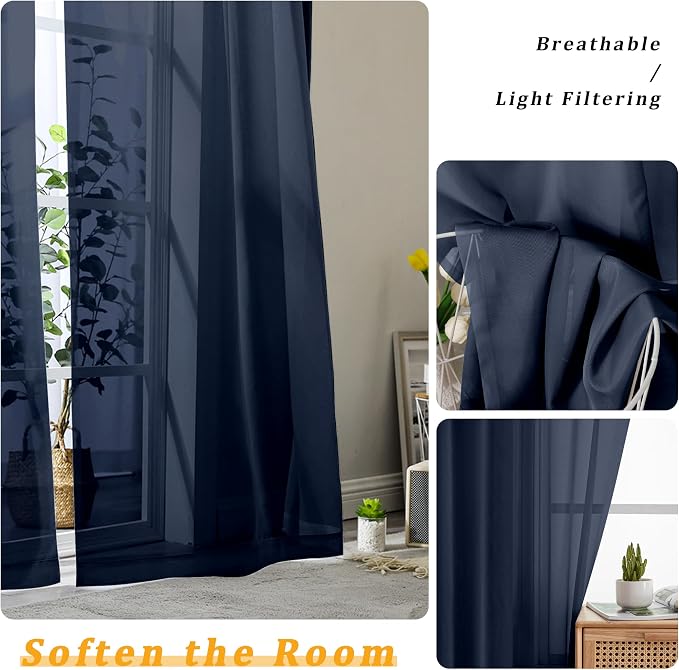 Gwine Navy Blue Valances for Windows, Small Light Filtering Rod Pocket Cafe - Image 4