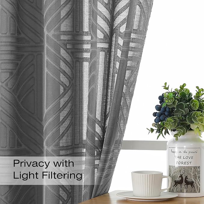 Simplebrand Semi Sheer Charcoal Grey Curtains 90 Inches Long 2 Panels, Light - Image 3