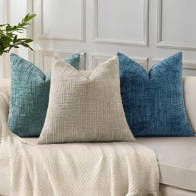 decorUhome Navy Blue Chenille Euro Sham Throw Pillow Covers 26x26 Set of 2 - Image 4