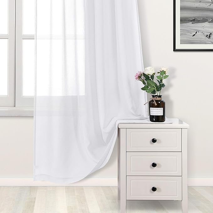 DWCN Sheer White Curtains 95 inch Length 2 Panels, Elegant Rod Pocket Solid - Image 3