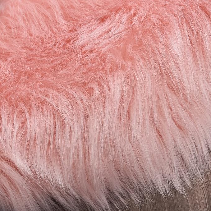 Latepis Pink Circle Round Rug 3ft Faux Fur Sheepskin Rugs - Image 6