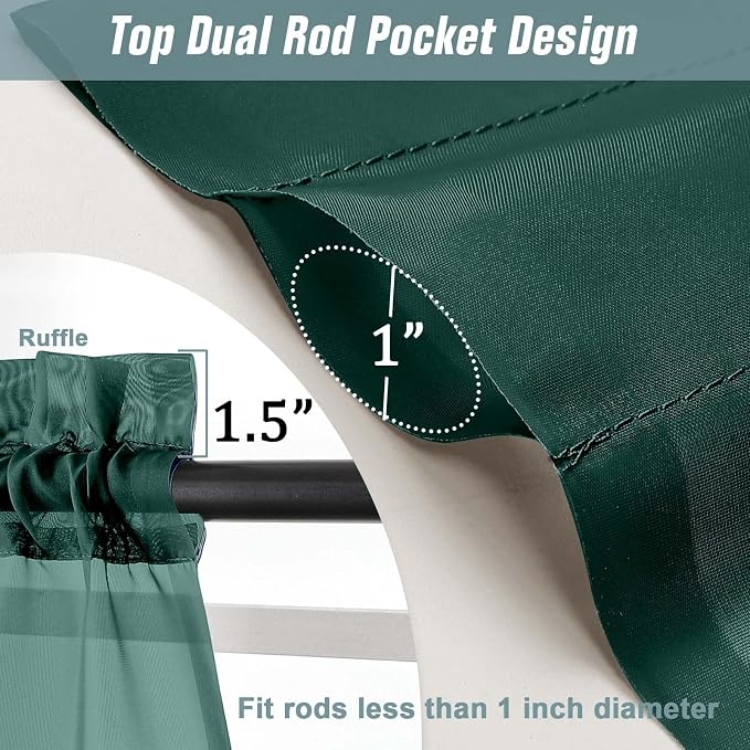 Green Window Sheer Curtains 54 inch Length, Soft Airy Light Filtering Sheer - Image 3