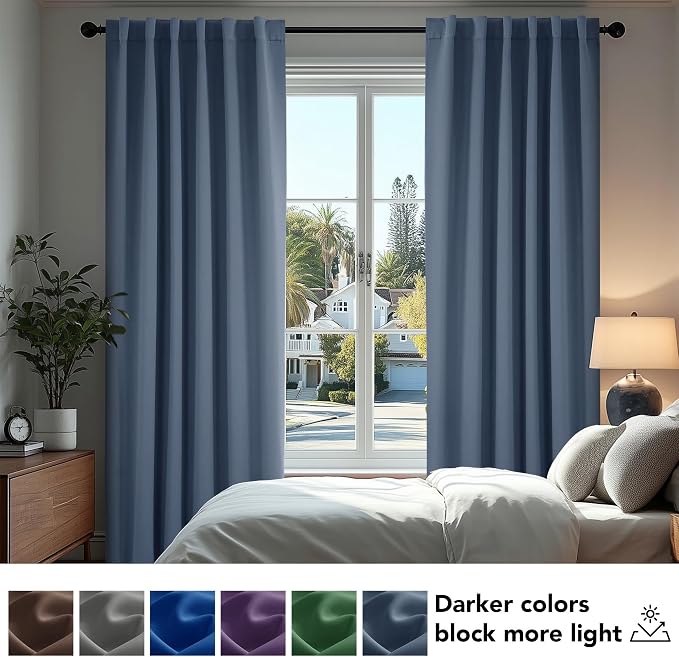 Deconovo Blackout Curtains, Thermal Insulated, W70 x L95 2 Panels, Back Tab - Image 4