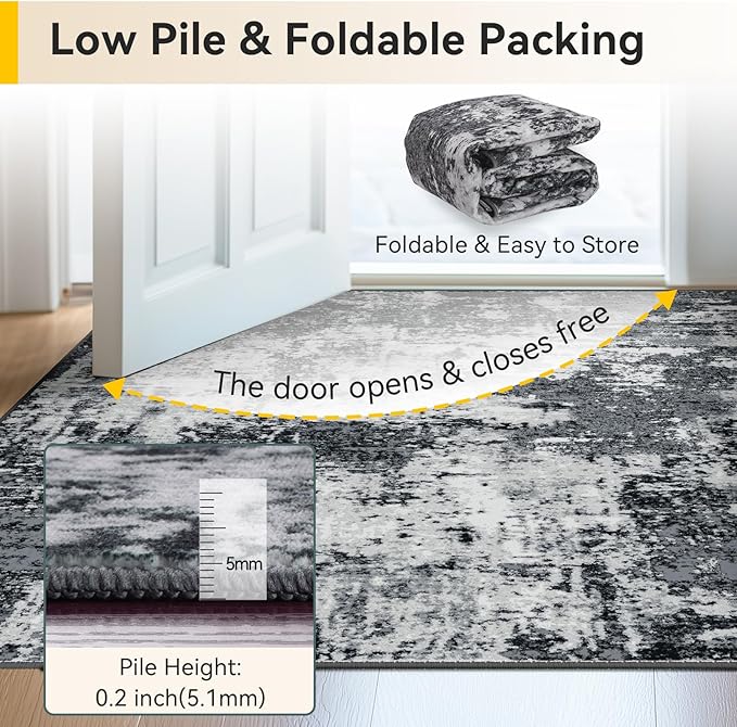 Washable Area Rugs 6ft Non-Slip Modern Abstract Soft - Image 3