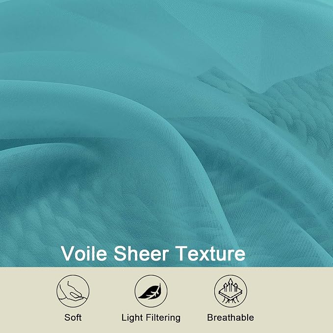 Turquoise Valances for Windows, Turquoise Sheer Curtains 14 Inch Length 2 Pack - Image 3