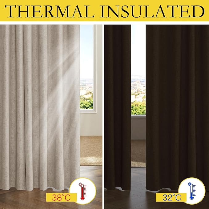 NICETOWN Oatmeal Thick Linen Blend 100% Blackout Curtains 63" Long 2 Panels Set - Image 5