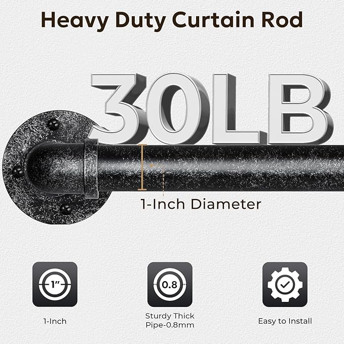 Zeerobee Curtain Rods for Windows 66 to 120, 1 Inch Industrial Wrap Around - Image 4