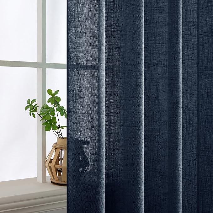 MIULEE Navy Blue Short Linen Curtains 45 Inch Length 2 Panels - Image 5