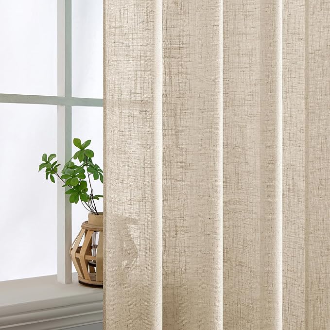 MIULEE Light Taupe Linen Curtains 108 Inches Long 2 Panels - Image 5
