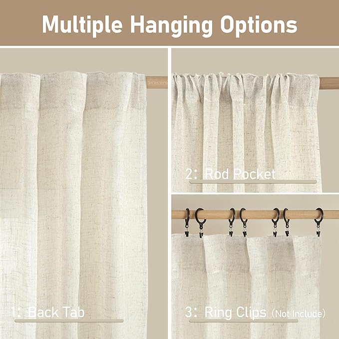 LAMIT Cream Ivory Linen Curtains 95 Inches Long 2 Panels Set - Image 2