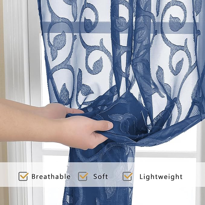 OWENIE Furman Blue Sheer Curtains 96 inches Long - Image 6