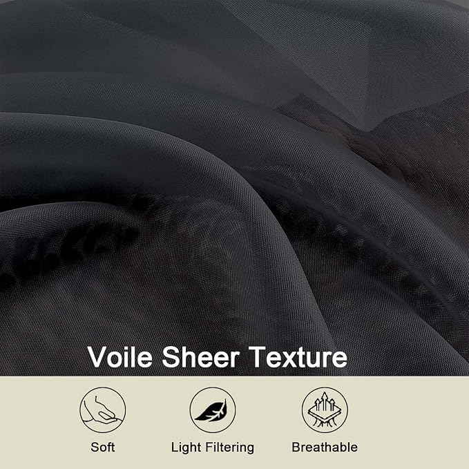 Black Sheer Curtains 84 Inches Long 2 Panels, Soft Airy Light Filtering Curtains - Image 3