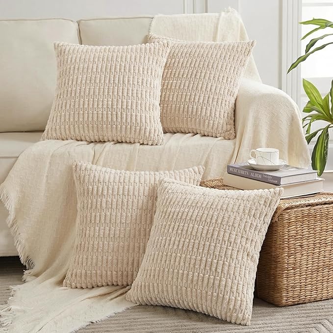 Fancy Homi 4 Packs Beige Decorative Throw Pillow Covers 20x20 Inch by Fancy+Homi