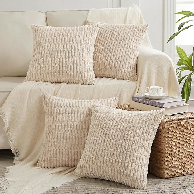 Fancy Homi 4 Packs Tan Decorative Throw Pillow Covers 22x22 Inch by Fancy+Homi