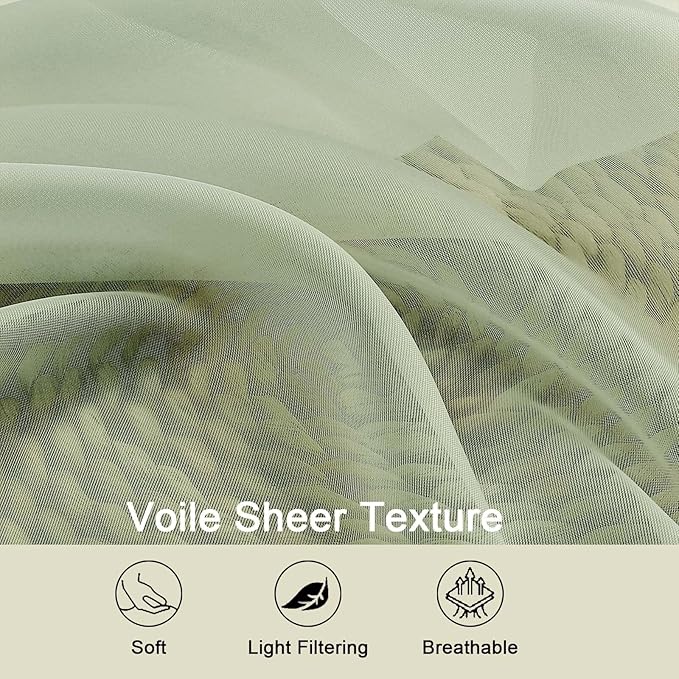 Light Green Sheer Curtains 84 Inches Long 2 Panels Set - Image 3