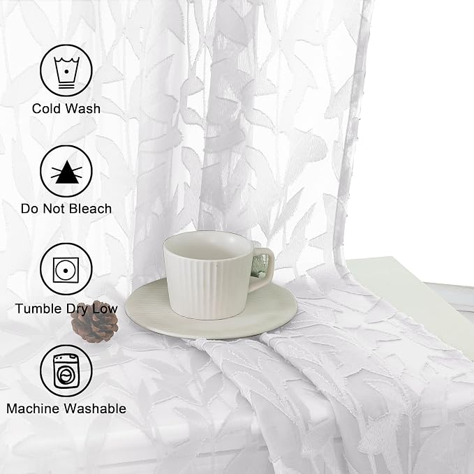 Lecloud Leia White Sheer Curtains 63 Inch Length 2 Panels, Rustic Light - Image 6