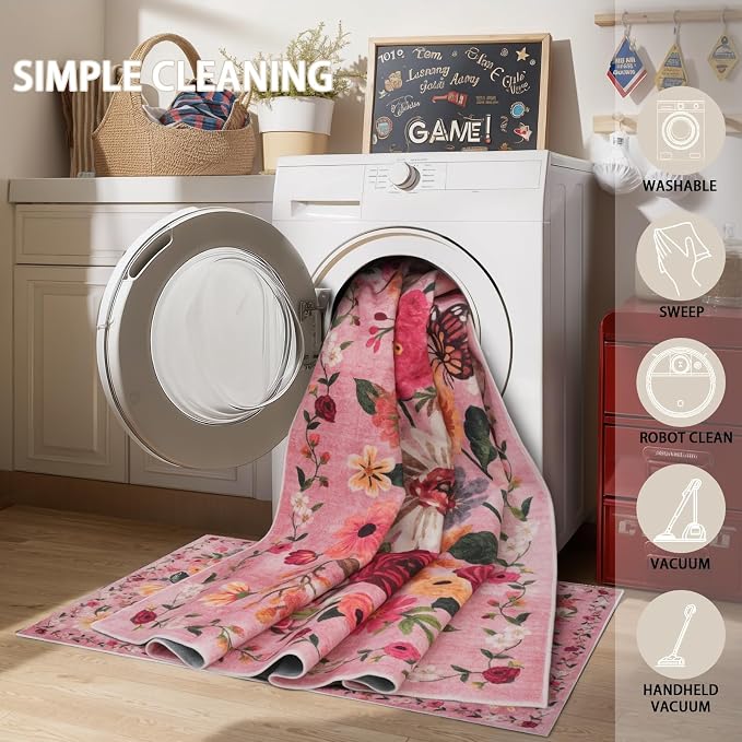 Washable Area Rug 8x10 Pink, Large Soft Rugs - Image 7