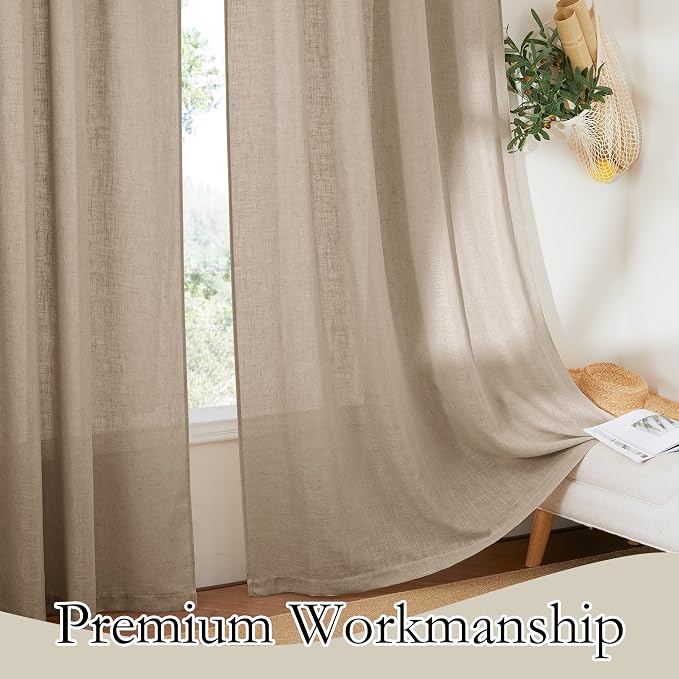 RYB HOME Light Filtering Linen Sheer Curtains, Back Tab Rod Pocket Privacy - Image 4