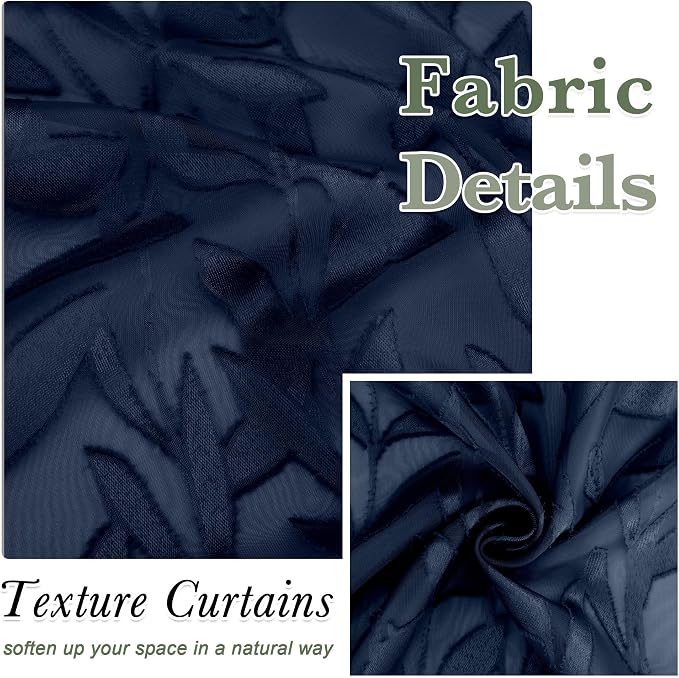 Lecloud Leia Navy Blue Sheer Kitchen Curtains 36 Inch Length 2 Panels, Jacquard - Image 4