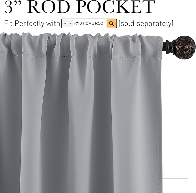 RYB HOME Kitchen Blackout Curtains Over Sink 36 inch Length, Rod Pocket Summer - Image 2