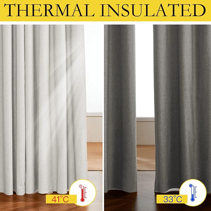 NICETOWN Extra Long Linen 100% Blackout Curtains 120 inches Length 2 Panels Set - Image 3