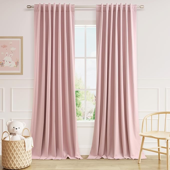 Guken Pink 100% Blackout Linen Curtains 108 Inch 2 Panels Set by Guken