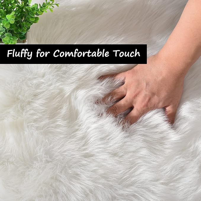 Goolela White Fluffy Fur Rug 4x6 Faux Sheepskin Fuzzy Shag White Rug - Image 4