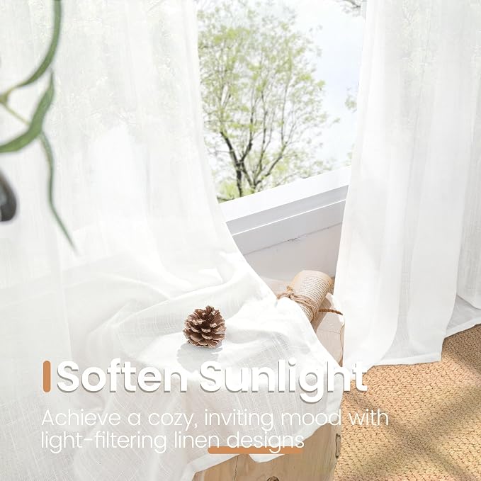 BGment White Linen Curtains 102 Inches Long - Image 5
