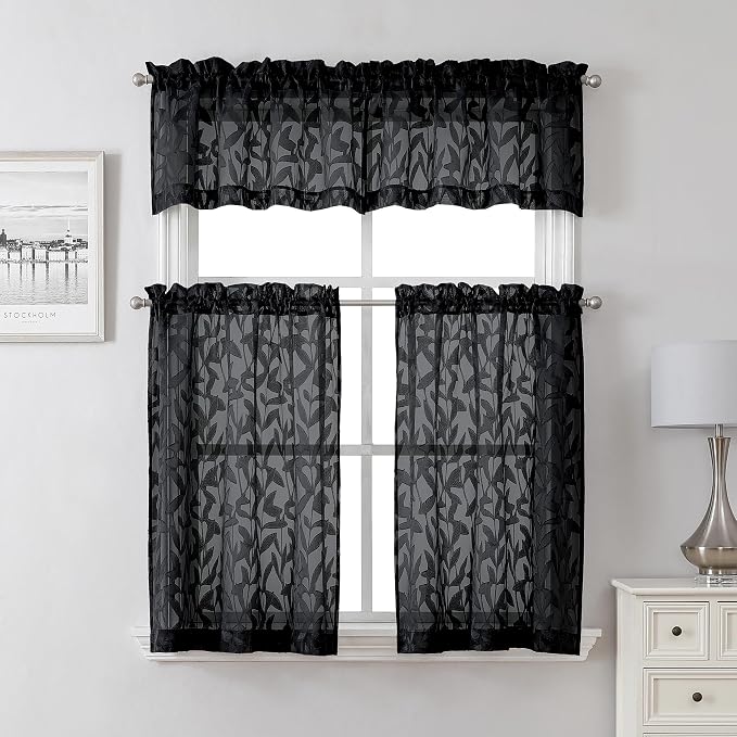 Lecloud Leia 2 PCS Black Sheer Kitchen Curtains 36 Inch Length, Airy & - Image 7