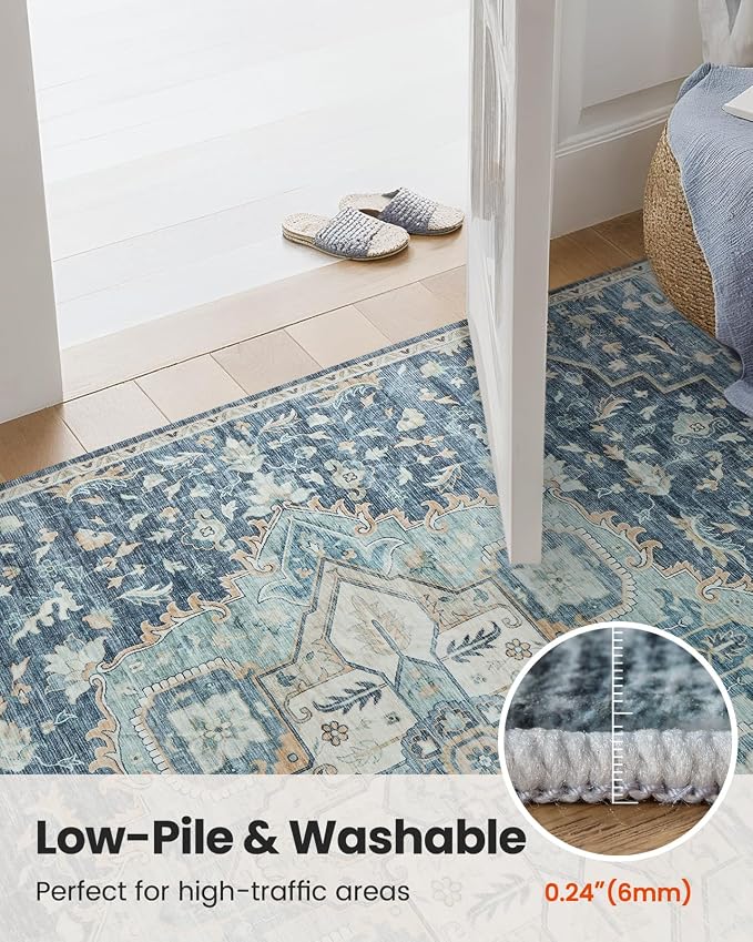 AMADA HOMEFURNISHING 2'6"x10' Washable Area Rug, Low-Profile Entryway Rug - Image 8