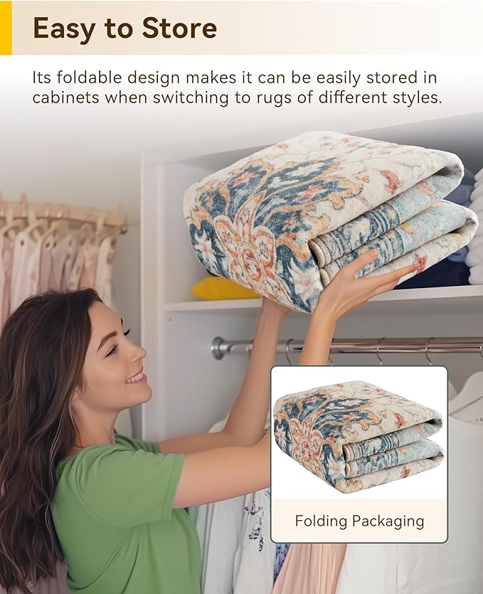 RELEANY Area Rugs 7ft Washable Non-Slip, Floral Vintage Distress Print Pattern - Image 5