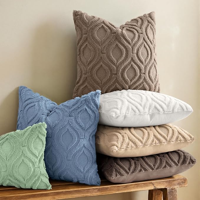 decorUhome Throw Pillow Covers 12x20 Inch Set of 2, Soft Plush Faux Wool Light - Image 2