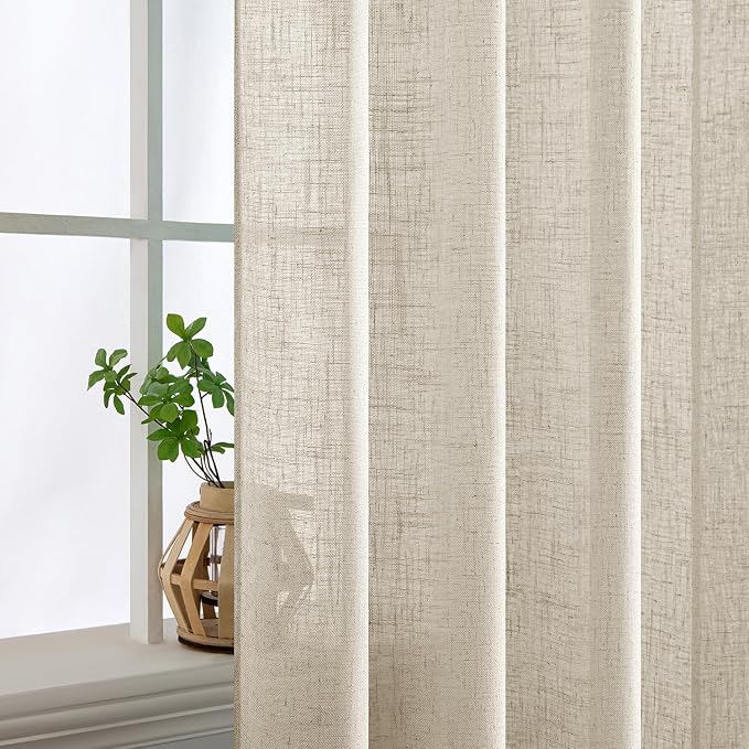 MIULEE Cream Linen Curtains 96 Inches Long 2 Panels - Image 5