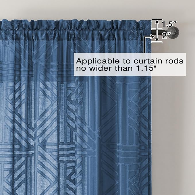 Simplebrand Dusty Blue Semi Sheer Curtains 54 Inch Length 2 Panels, Geometric - Image 4
